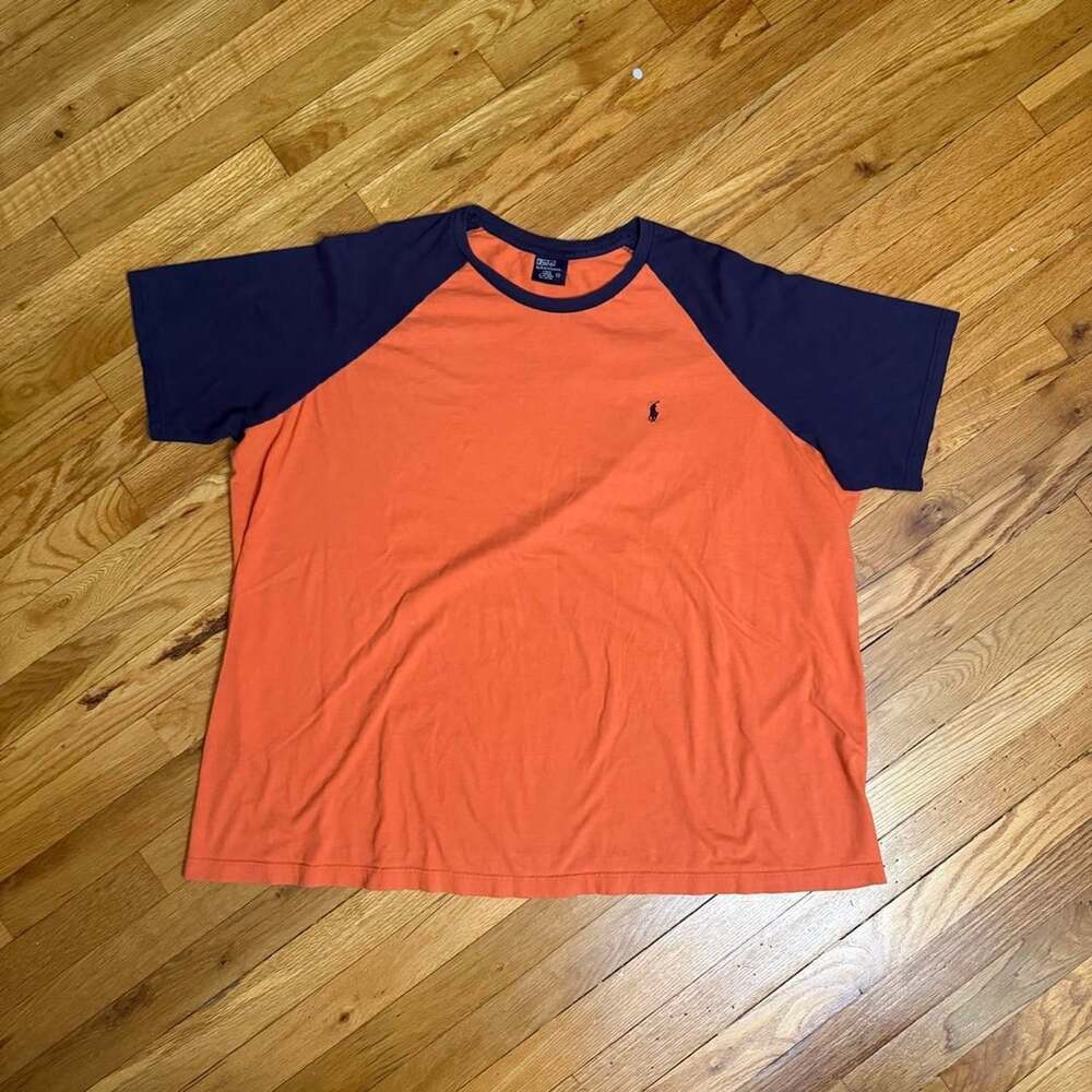 Polo by Ralph Lauren Raglan Tee XXL Orange Navy Colorblock 100% Cotton